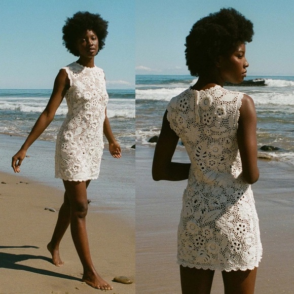 Doen Dresses & Skirts - DOEN Annalisa Hand Crocheted Floral Mini Dress Off White Pearl NEW with tags